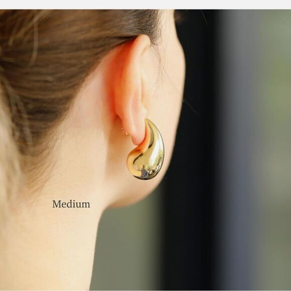 Waterdrop Earrings Teardrop Pierced Chunky Gold Plated - Picture 4 of 6